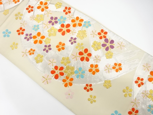 JAPANESE KIMONO / FUKURO OBI / SILK / WOVEN GENJIGURUMA & FLOWERS